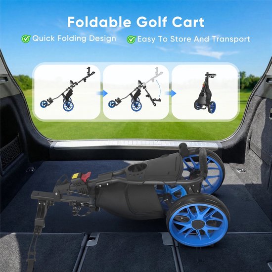 Linkforu - Stevige Golftrolley - Opvouwbare Golfkar - Golfcaddy - Aluminium golfduwkar - met Parapluhouder - 3 Wieler van Merkloos — afbeelding 3