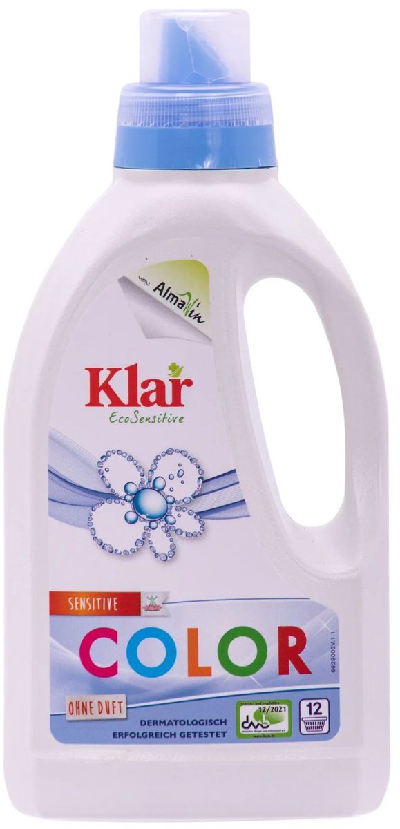 Vloeibaar wasmiddel 750 ml parfumvrij voor gekleurde was