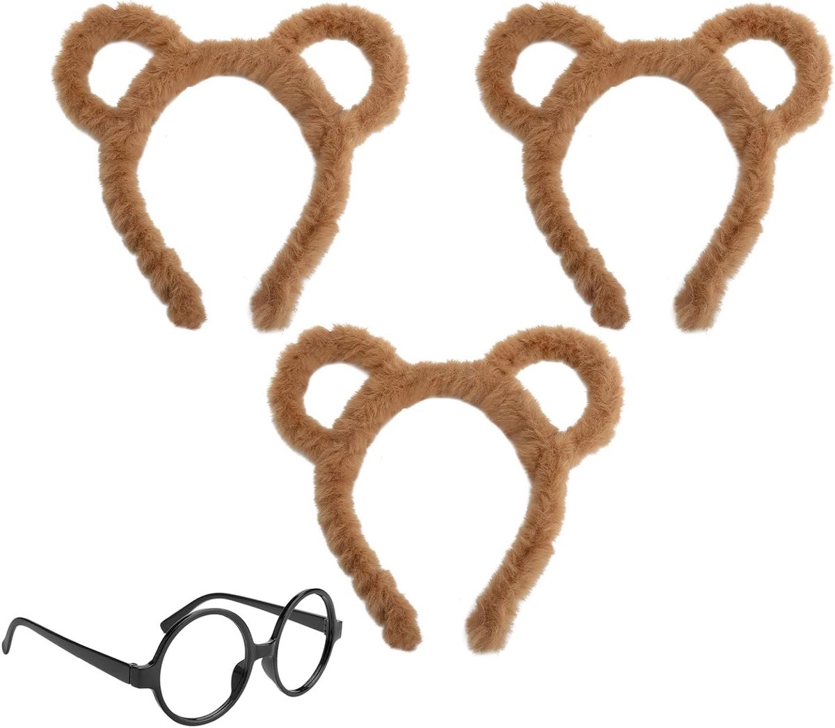 Set van 4 schattige gestreepte hoorn haarbanden met berenoogglazen - Perfect voor feestjes en kostuums