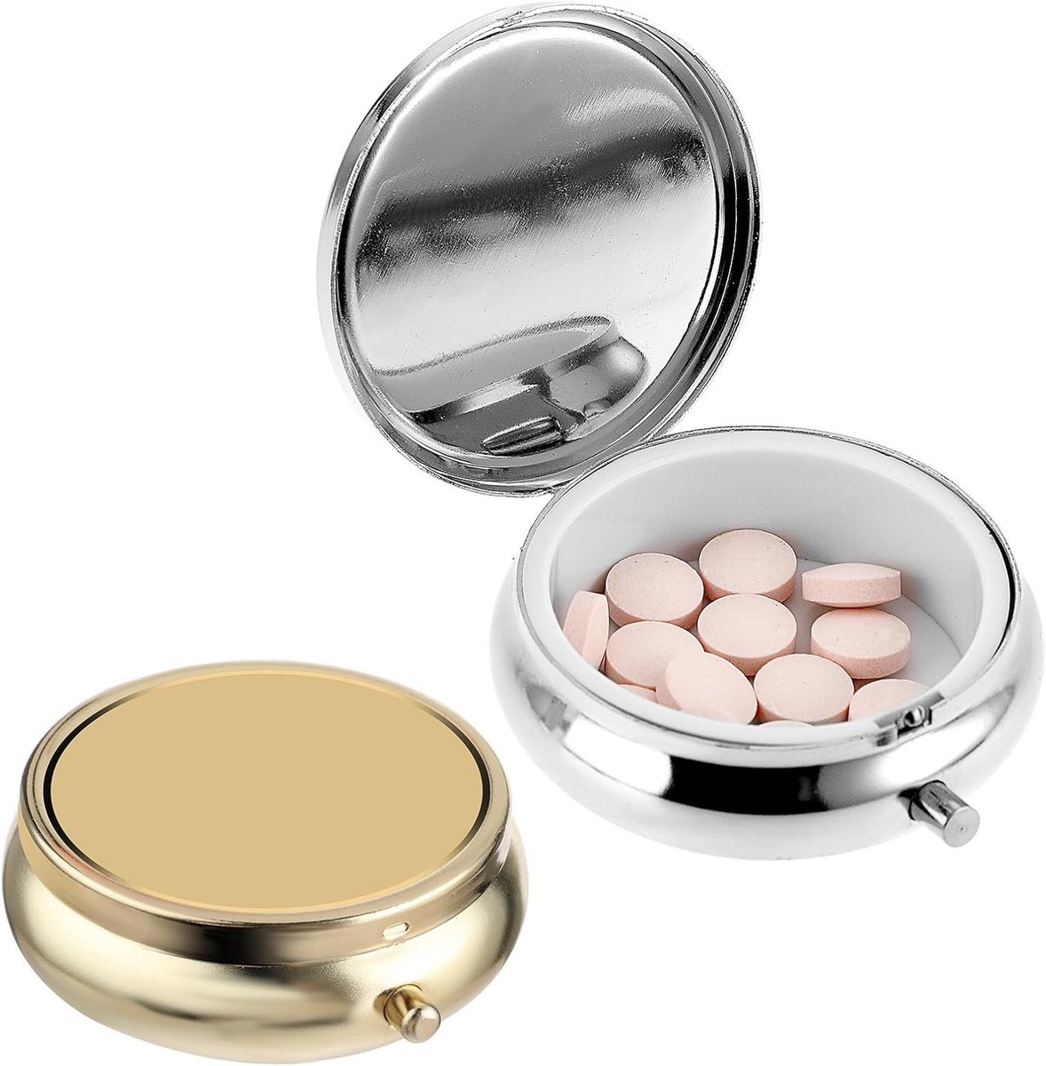 Compacte Pillendoos voor Portemonnee of Tas, 2 Stuks Draagbare Decoratieve Medicijncontainer voor Vitaminen, Visolie en Supplementen Organizer