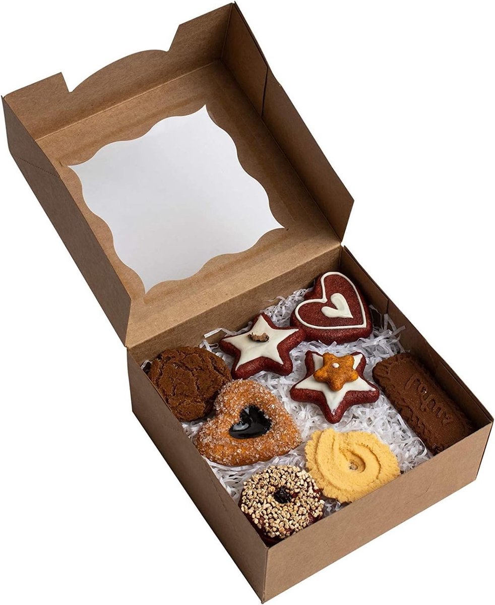 Kraftpapier Cadeauboxen voor Gebak met Kijkvenster - Set van 24 - 4 x 4 x 2,5 inch - Ideaal voor Taarten, Koekjes en Chocolade