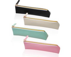 4 Stuks Lederen Etui, Schattig Lederen Pennenetui Kleine Pennenzak, Etui Kunstleer Esthetische Briefpapier Tas Minimale Make-up Organizer Rits Opbergtas voor Briefpapier Pennen Make-upborstels