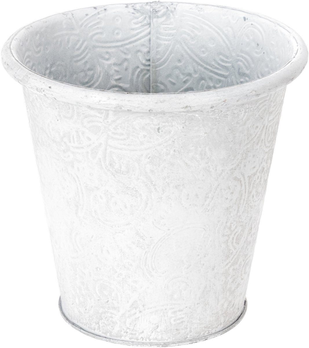 Bloempot met ornamenten, plantenbak, metalen vat wit Ø15.5cm H14.5cm