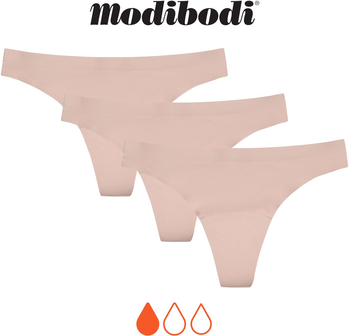 Modibodi Menstruatie Ondergoed Licht Absorberend Dames Naadloze String Cashew - 3 Pack