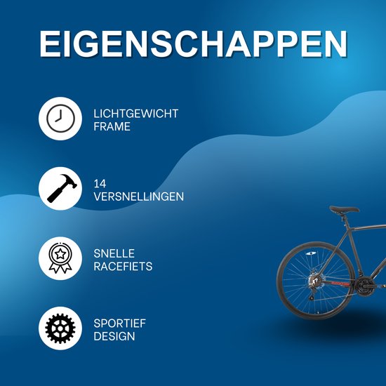 Racefiets - Voor volwassenen - 14 versnellingen, lichtgewicht aluminium frame, geschikt voor stadswoon-werkverkeer en fitness - Zwart, M, 700c van Merkloos — afbeelding 2