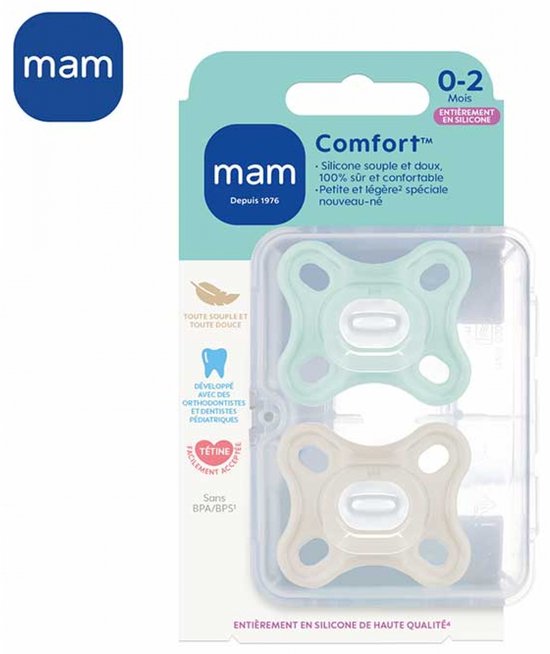 MAM Comfort Fysiologische Fopspeen +0m Blauw Set van 2 + Opbergdoos van MAM — afbeelding 5