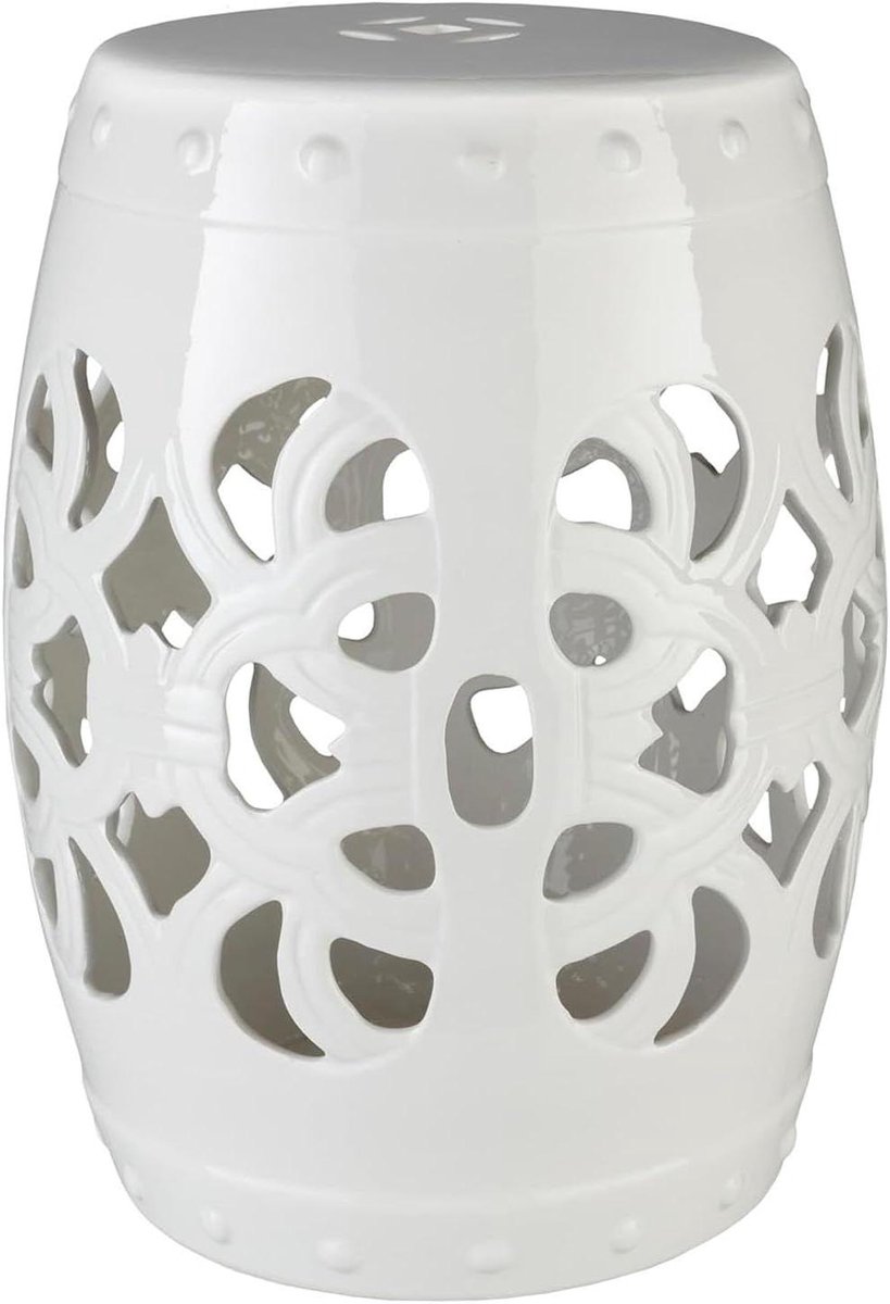 Keramische Kruk - Decoratief Meubel - Extra Zitplaats - Hollow Glaze Design - 33x46 cm - Wit