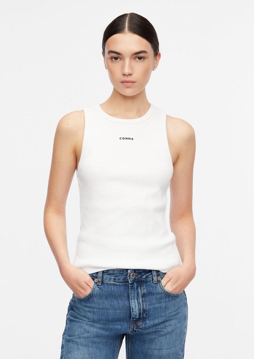 comma - female - Geribbelde top met geborduurd logo