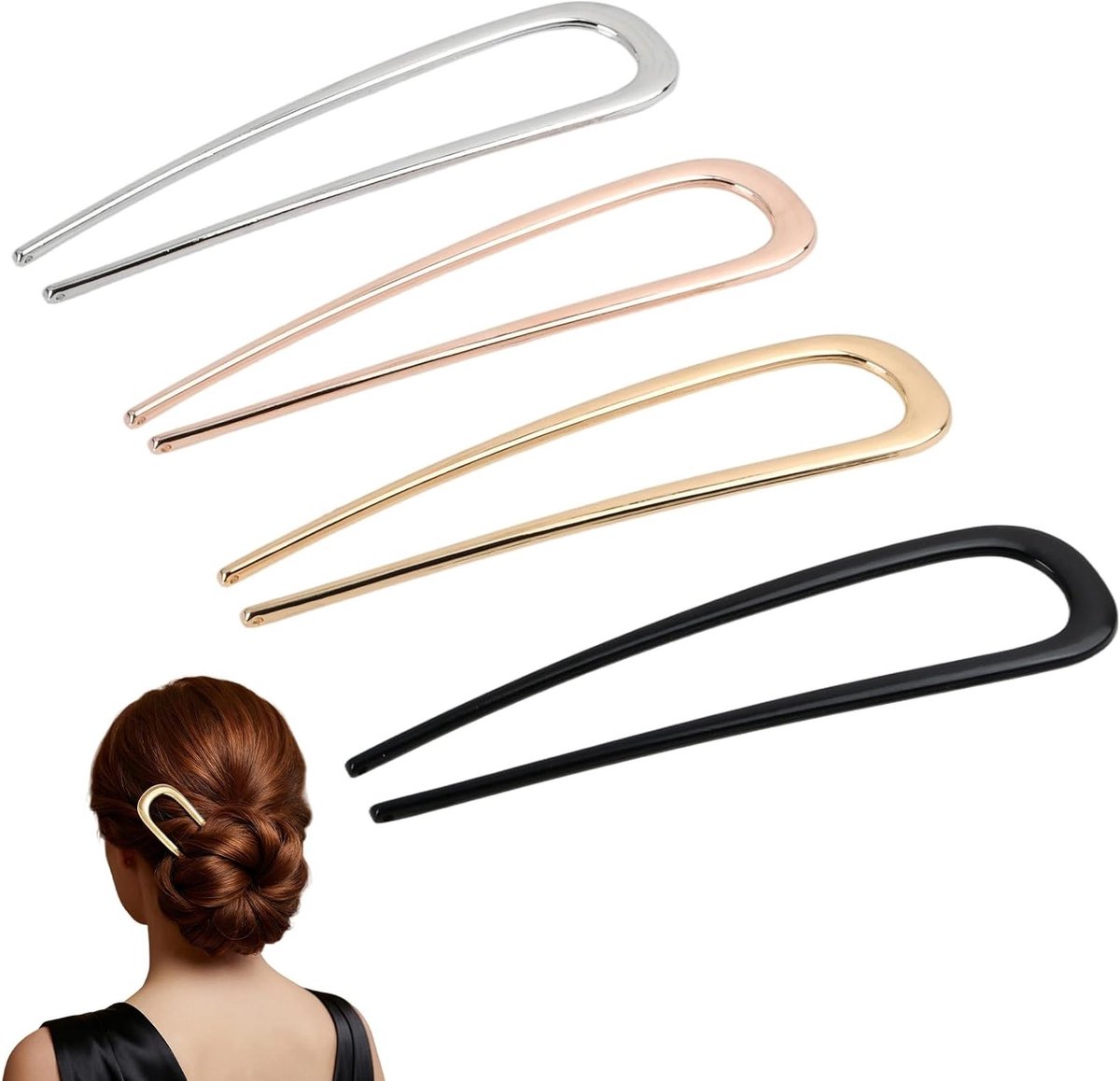 Haarspelden Set - Haarvorken Klemmen - Opgestoken Kapsels - U-vormige Stevige Grip - 4 Stuks