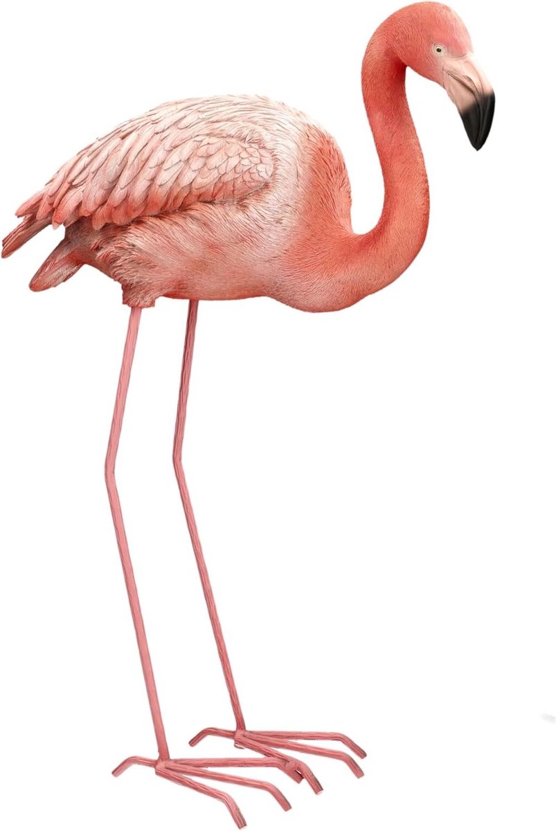 Figuren Shop GmbH Tuinfiguur Flamingo XL 64 cm - roze flamingo sculptuur met metalen poten en grondpennen van polyresin, handbeschilderd en weerbestendig - dierenfiguur voor tuin, vijver en zwembad