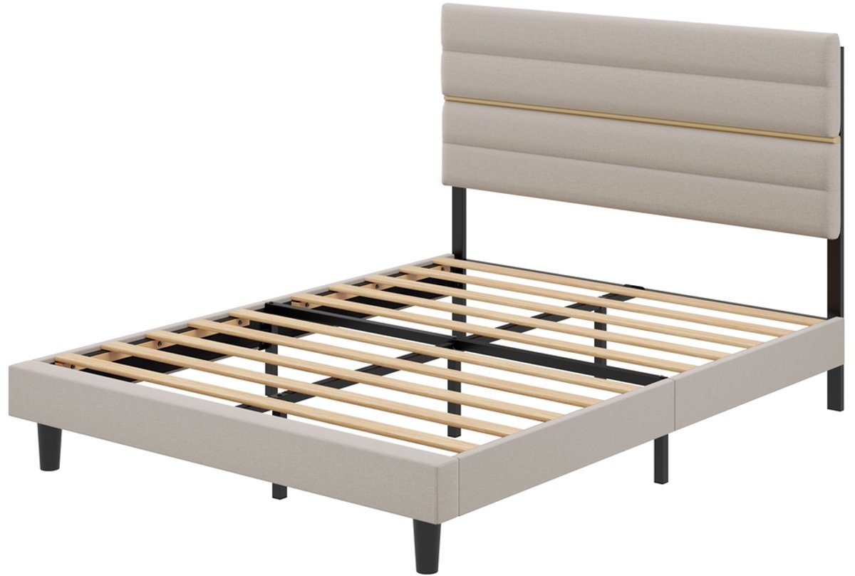 Bedframe - 160 x 200 cm - Staal en hout - Verstelbaar hoofdeinde - Maximale draagkracht 500 kg