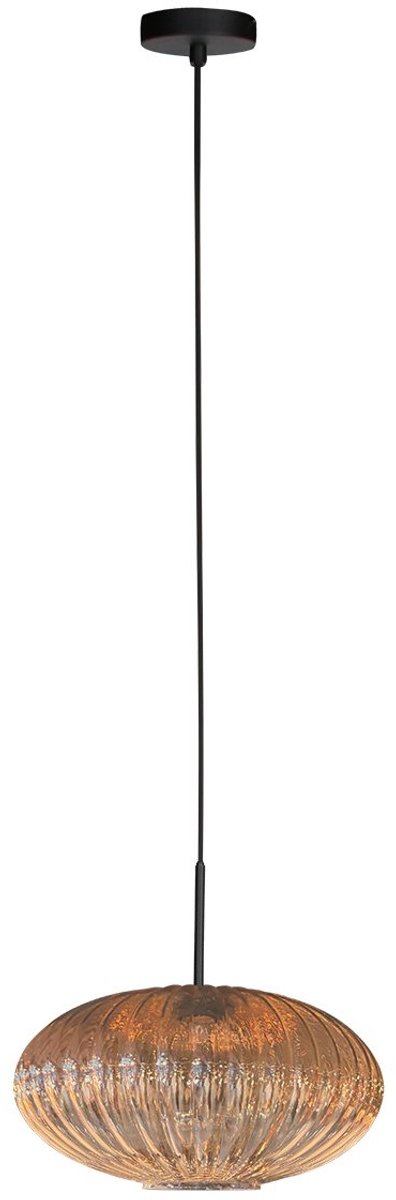 Hanglamp Aurelio 4295ZW - In hoogte verstelbare pendel met ufo amber glas, zwart metaal, trendy design - Mexlite