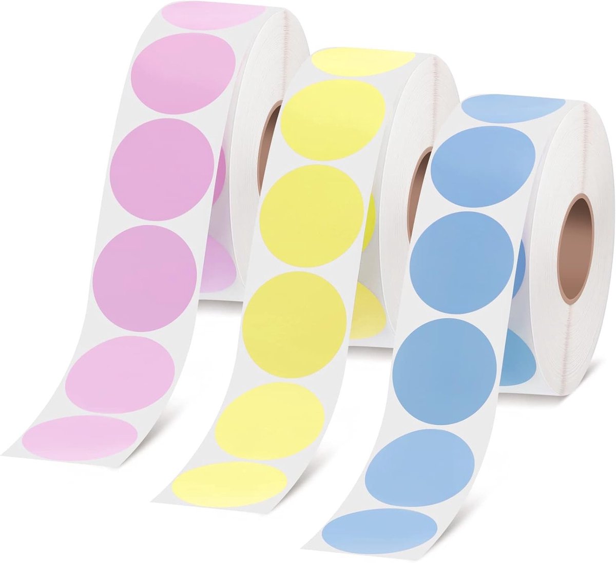 Thermische Stickers - 1500 Stuks - Ronde Afdrukstickers voor Kleine Bedrijven - DIY Sign Printing - Adreslabels - Geel Roze Blauw