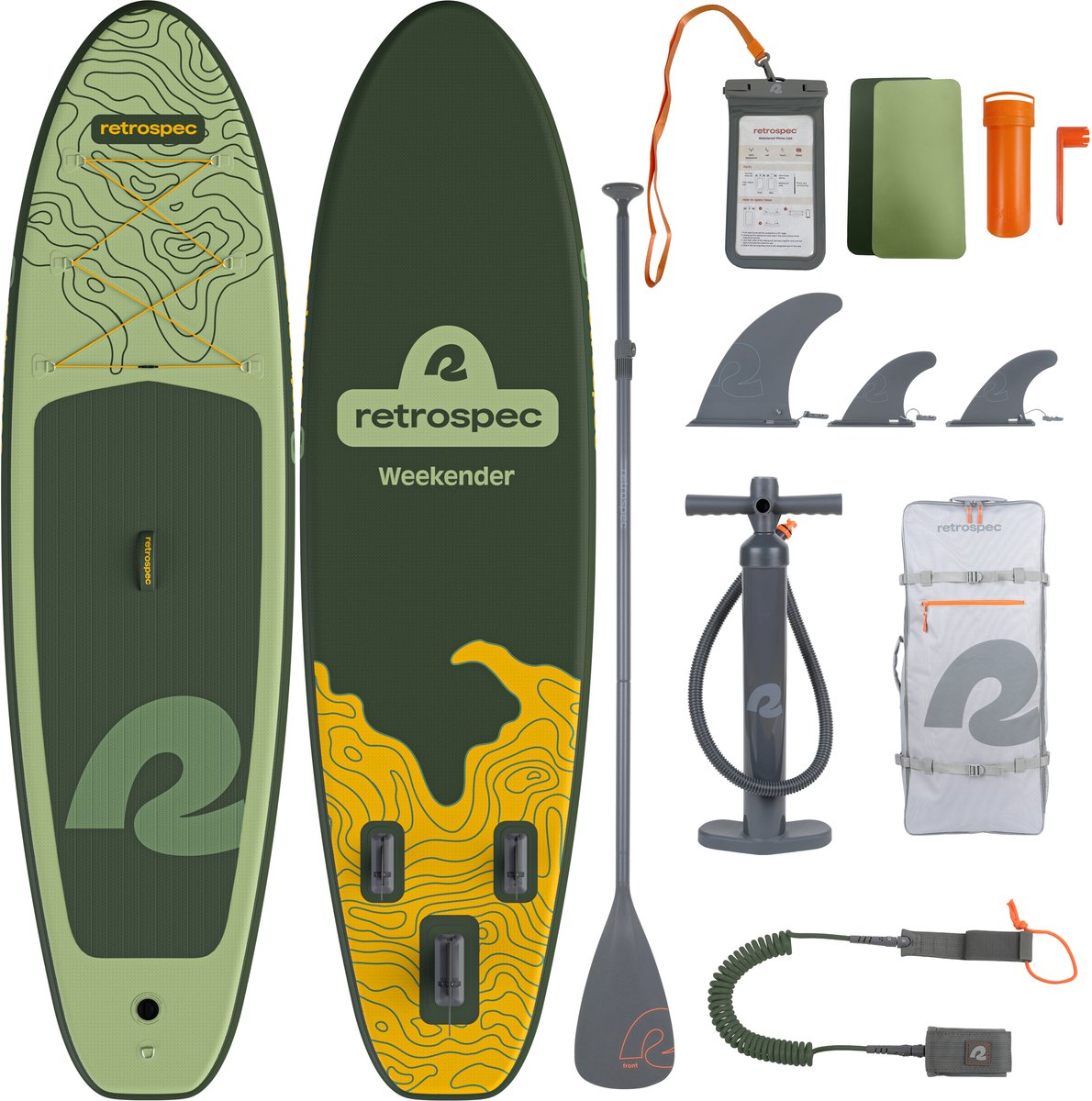 Retrospec Opblaasbaar Supboard - 320 cm - Inclusief Peddel, Opbergtas en Accessoires - Stand Up Paddle Board / SUP - Groen / Geel