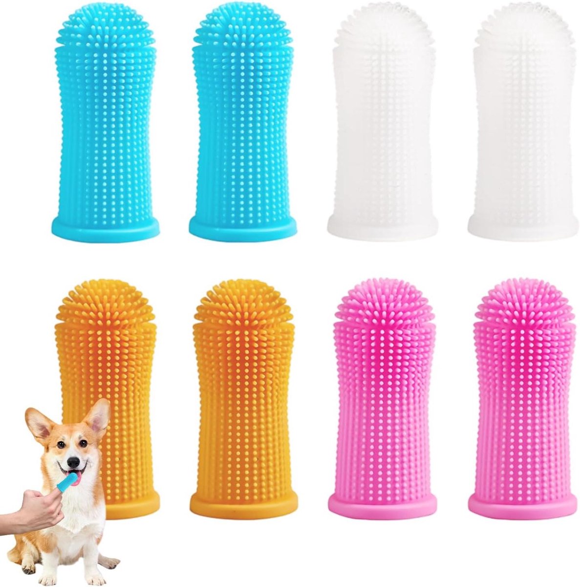Honden Vingertandenborstel - Puppy Tandenborstel - Gebitsverzorging Huisdier - 360 Graden Reiniging - 8 Stuks - Mix Kleuren