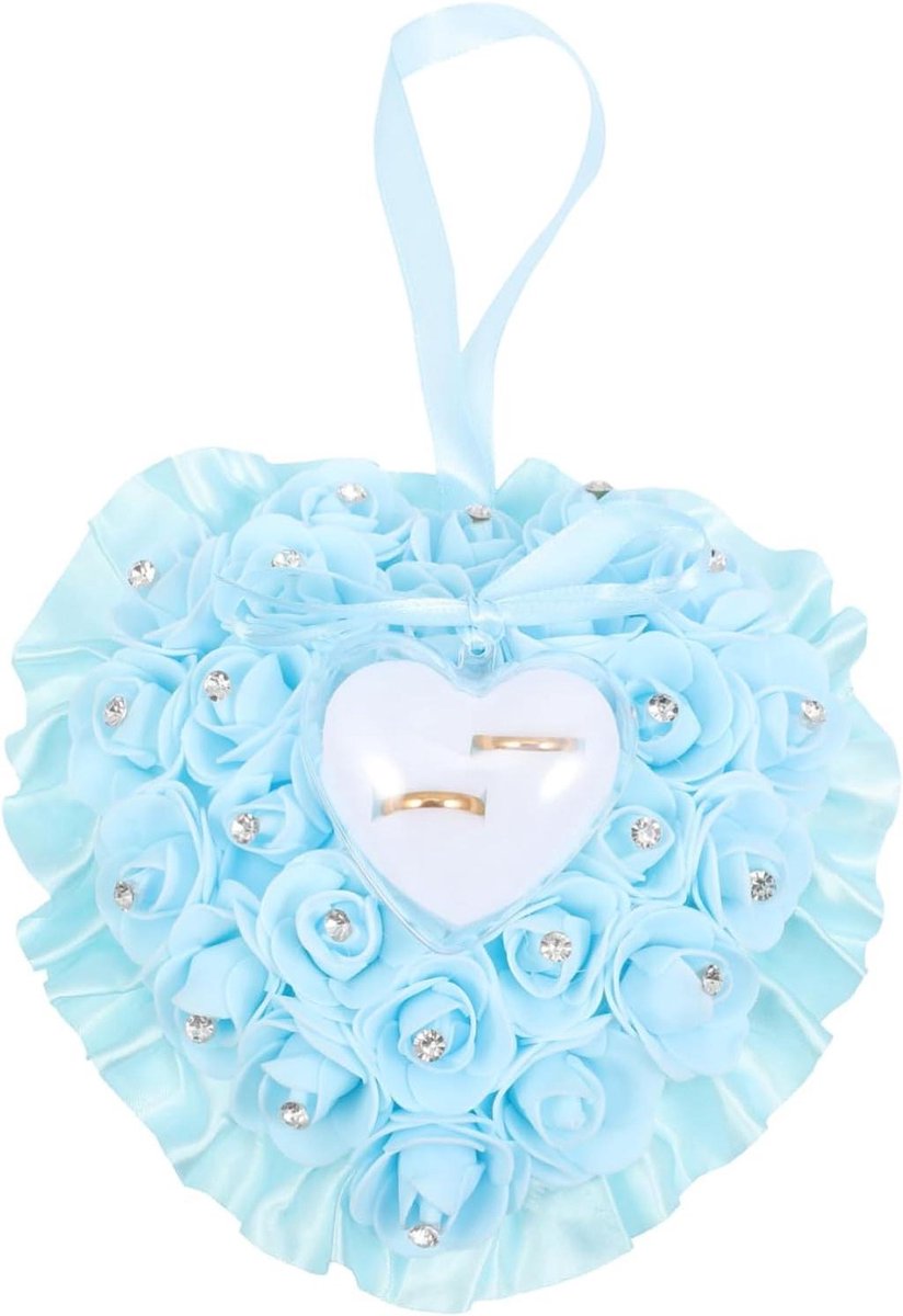Ring Kussen - Bruiloft Accessoire - Ringen Presenteren - Hartvormig Design - 16 x 19 cm - Hemelsblauw