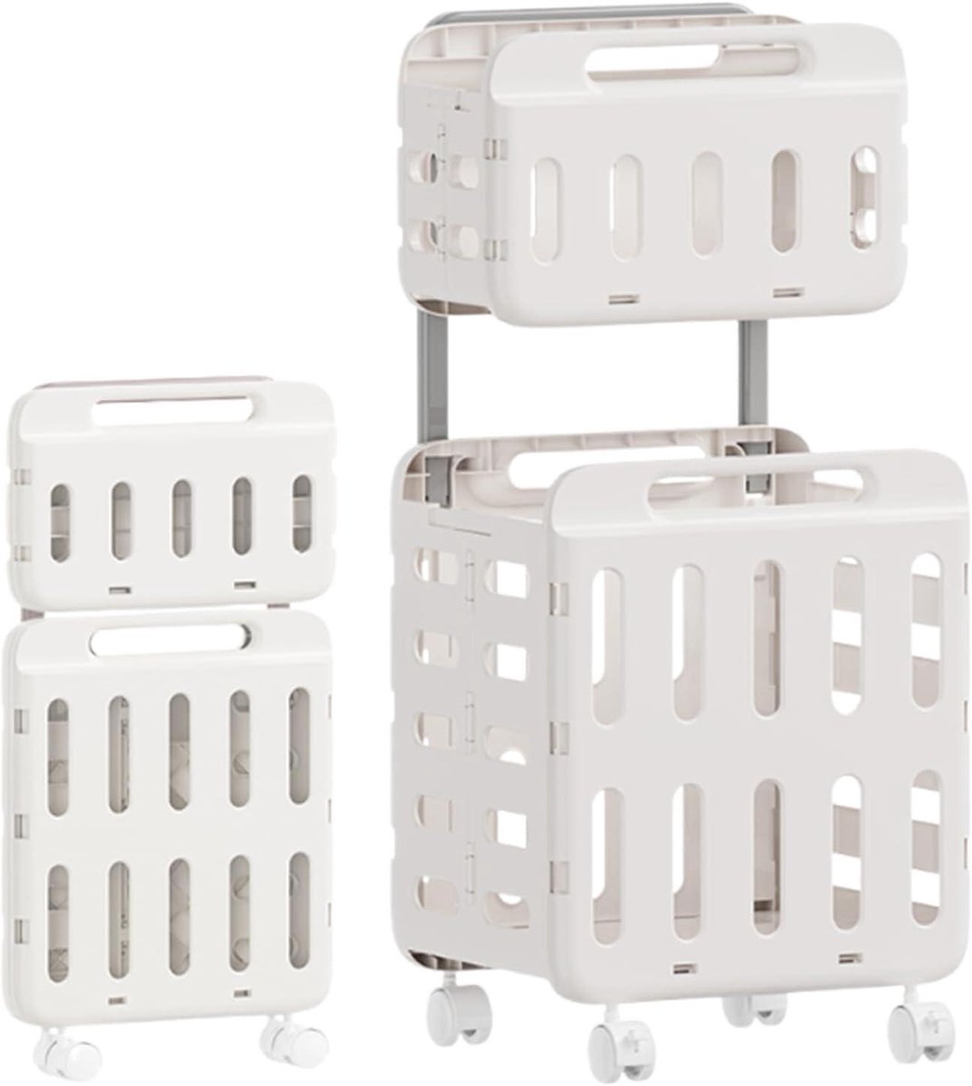 Wasmand met Wielen Opvouwbare Mand Kleding Opbergen Dubbele Laag 37x30x80cm Wit