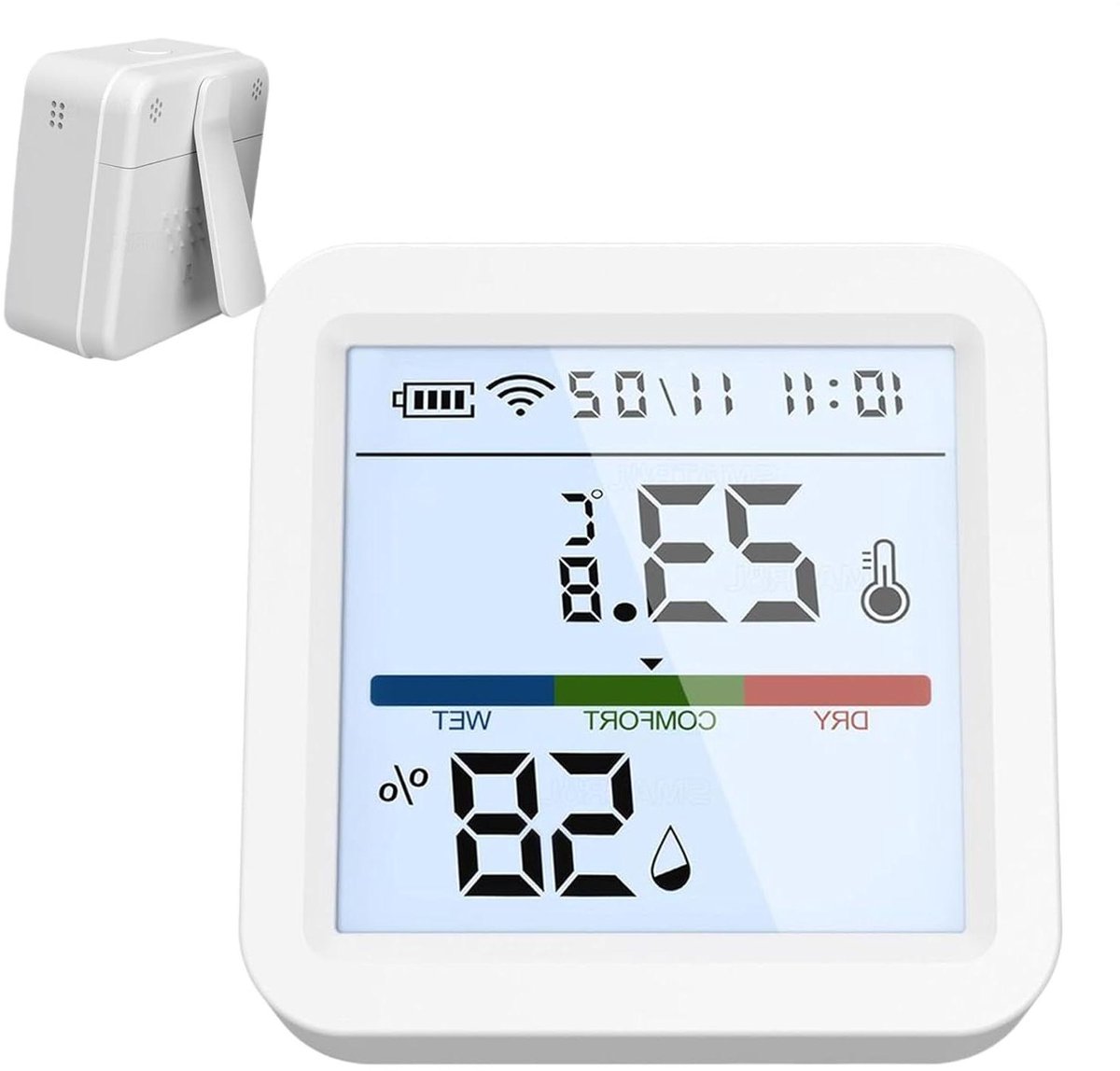 Temperatuur Vochtigheid Monitor - Slimme Meter - Binnenklimaat Bewaken - Hoge Precisie Sensoren - 5.6 cm - Wit