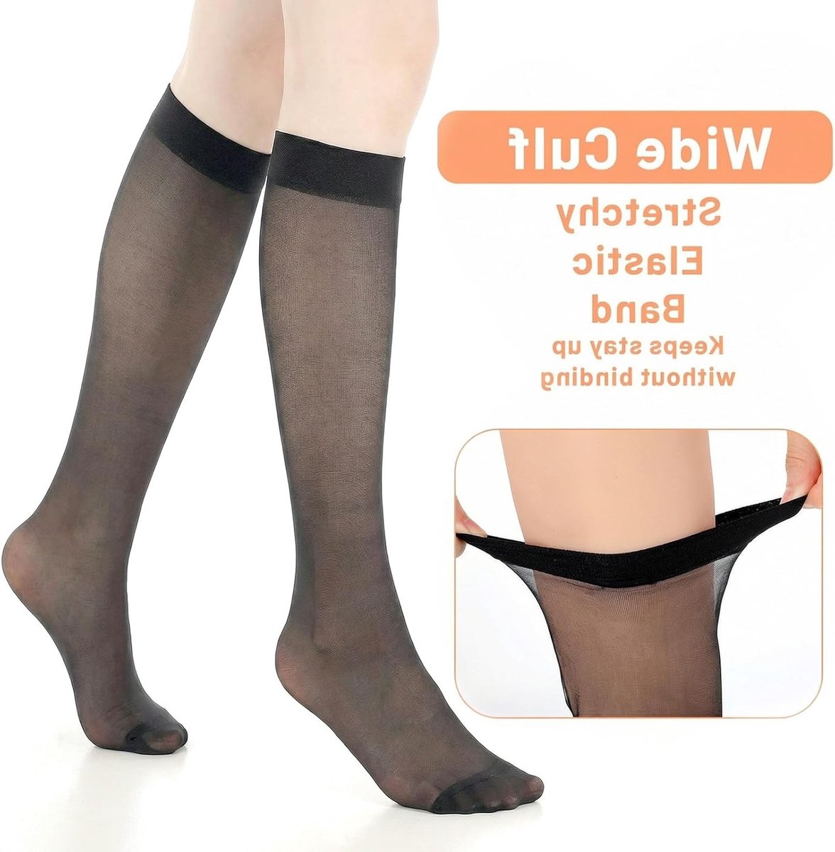 12 paar transparante nylon kniekousen voor dames, 20 denier, zwart en huidskleur, kniehoge sokken voor elke gelegenheid