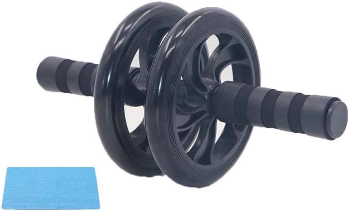 Buikspiertrainer Wiel - Buikroller Fitness - Core Training - Stil Rolgeluid - Inclusief Kniepad - Zwart