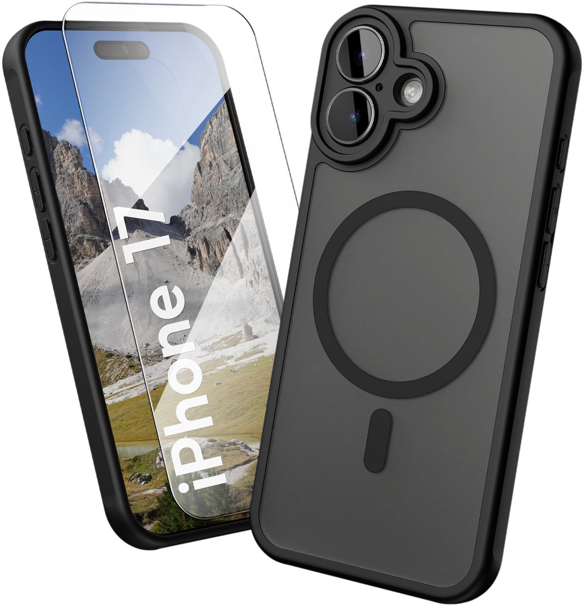 Oakshield Hoesje voor Apple iPhone 17 – Halftransparante Telefoonhoes – Schokbestendige Beschermhoes met Camerabescherming – Case in zwart