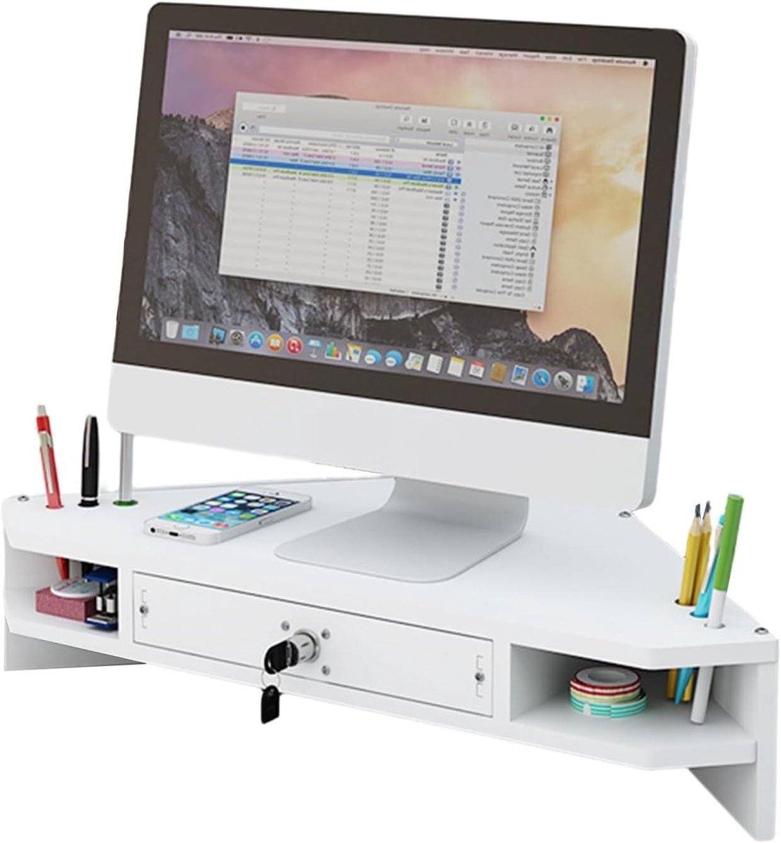 Monitor Verhoger - Bureau Organizer - Ruimte Besparen - Met Lade - 56 cm Breed - Wit