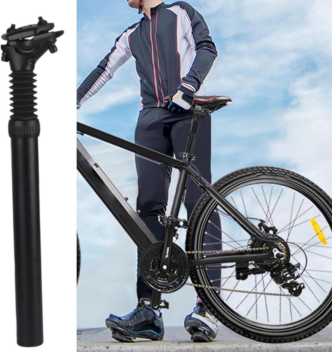Fietszadelpen - Geveerde buis - Comfortabel fietsen - Schokabsorberend ontwerp - 30.9 x 350 mm - Zwart