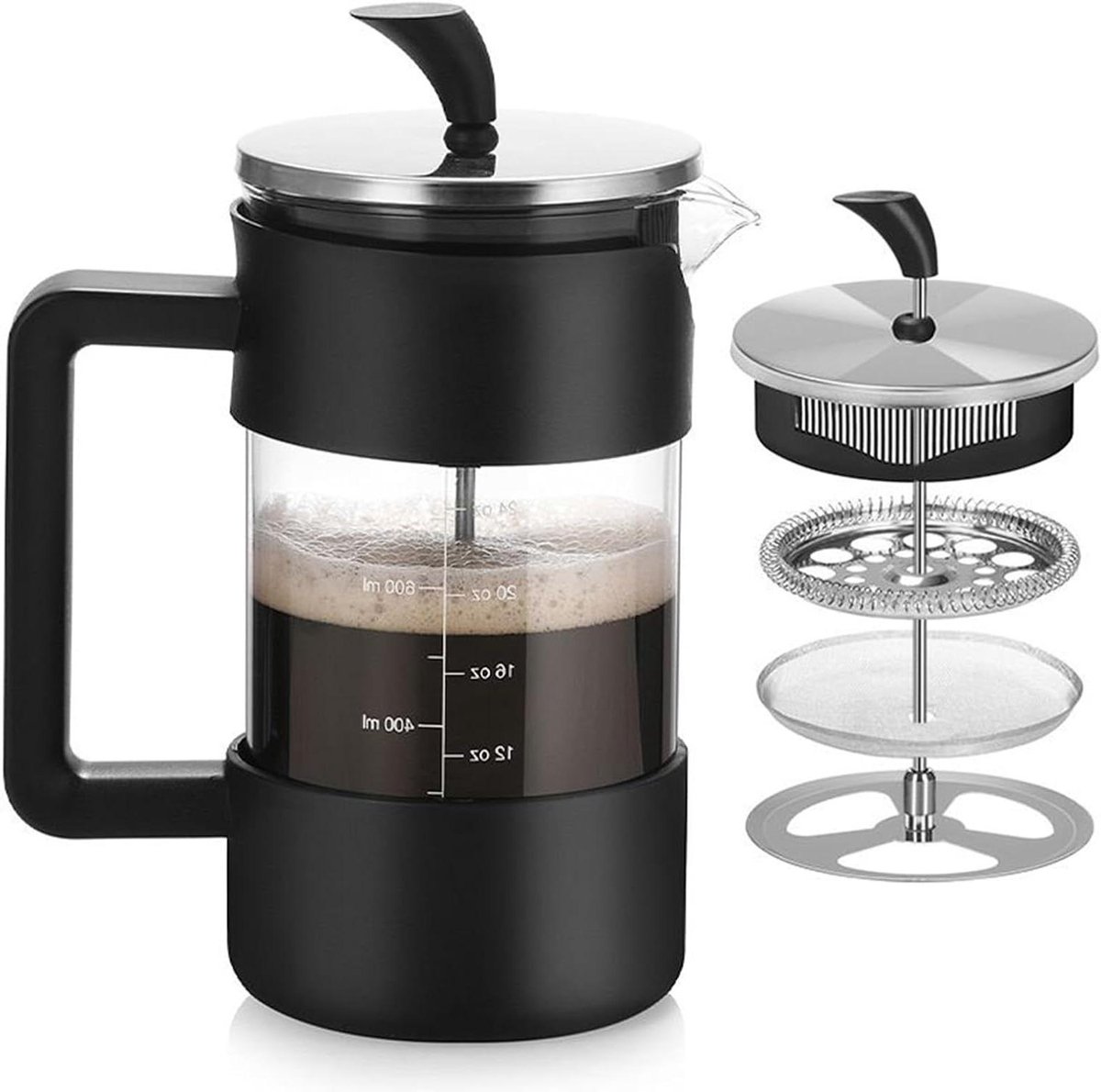 Franse Pers Koffiemaker Koffiezetter Cafetière Koffie Bereiden Behoud van Natuurlijke Oliën 1 Liter Transparant
