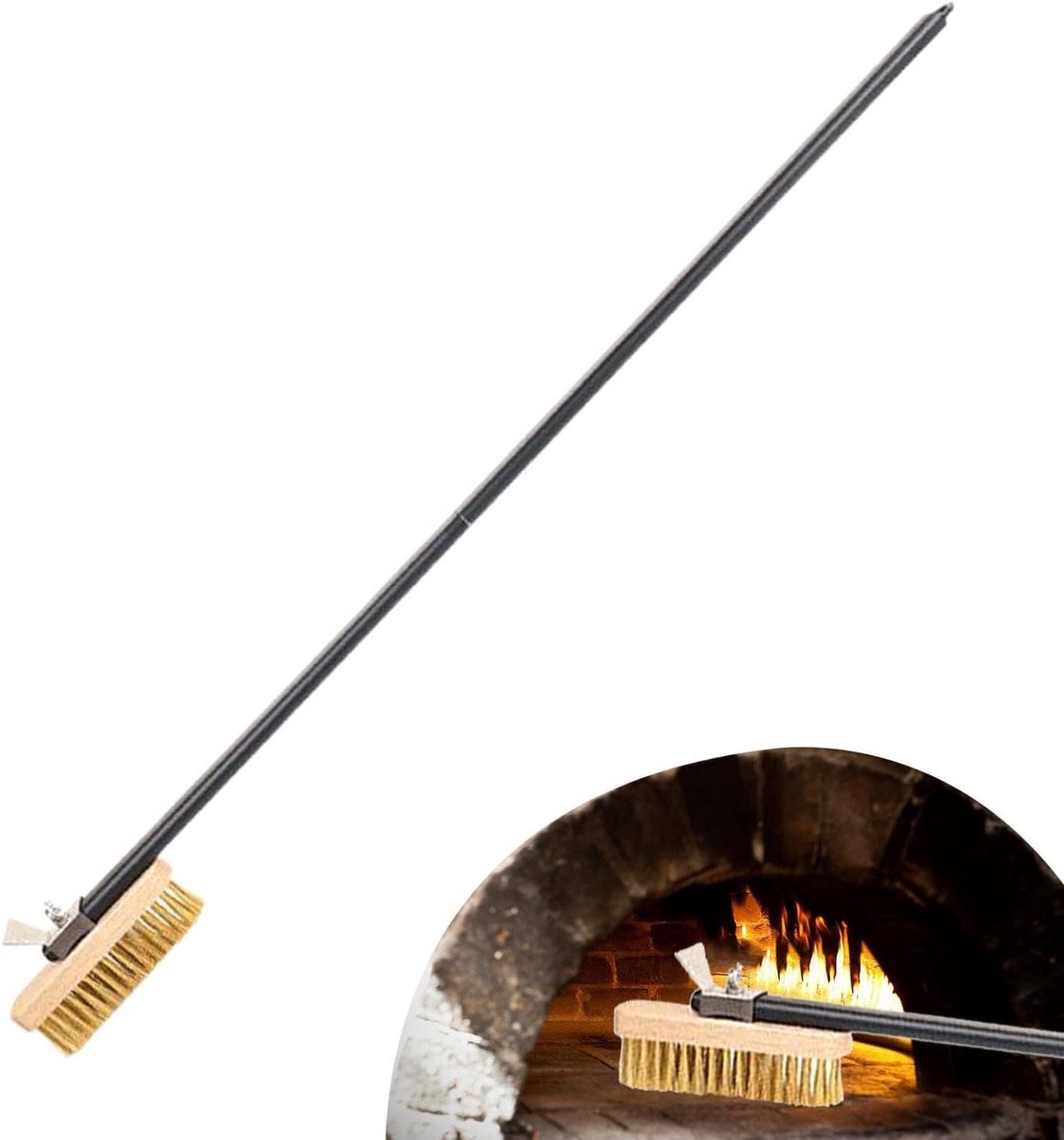 Pizzasteen Borstel - Oven Reiniger - Pizzaoven Onderhoud - Met Ingebouwde Schraper - 54 cm Lengte - Aluminium