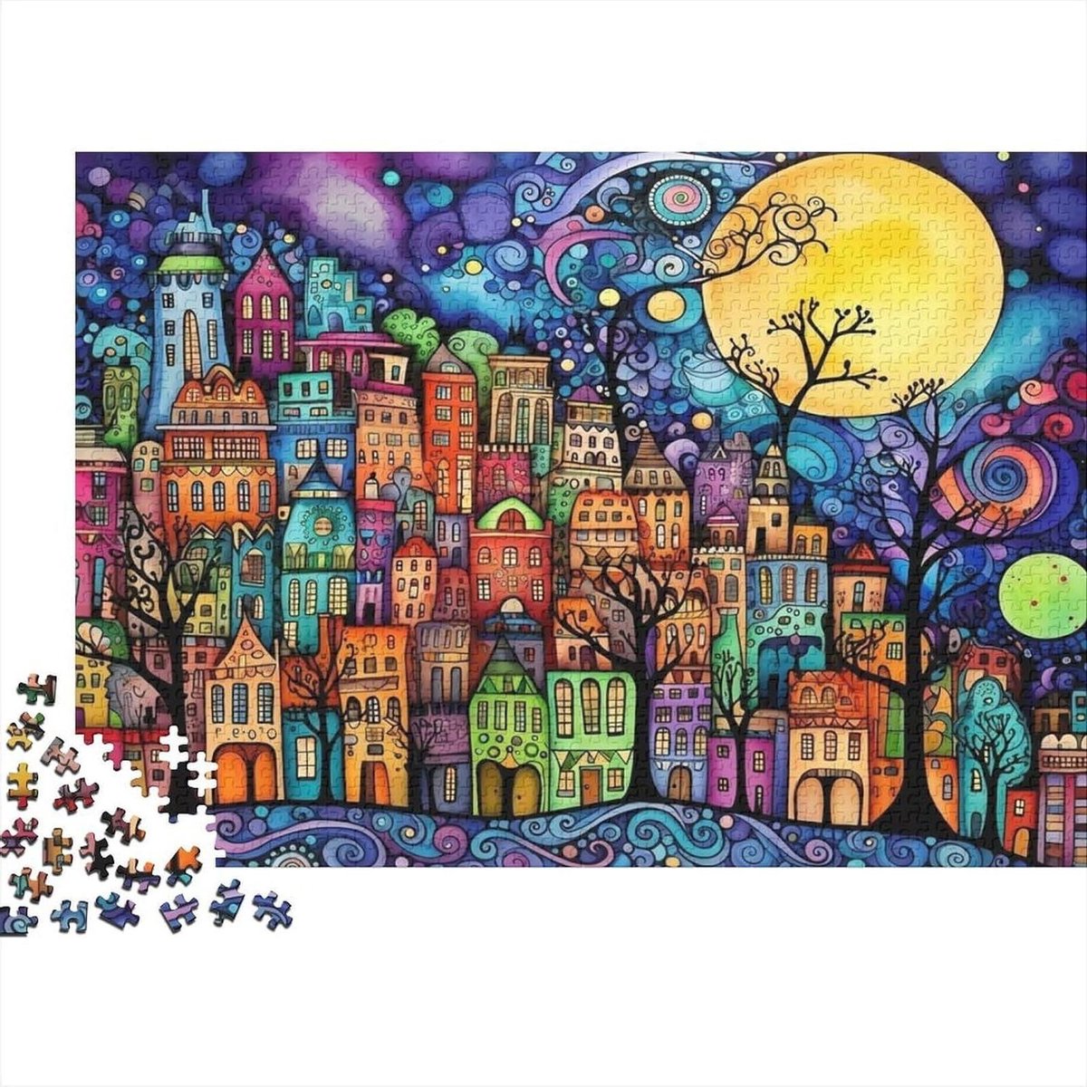 Fantasy Stad Puzzel - 1000 Stukjes - Ontspannend Spel - Gedetailleerd Motief - 38 x 26 cm - Kleurrijk