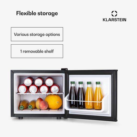 Klarstein Minibar Happy Hour 5-15°C Geruisloos: 23 dB : LED Verlichting - Zwart - 17L - voor Hotelkamer - Compact - Mini Fridge Kleine Koelkast Hotelkoelkast Drankkoeler Compact Koelkast van Klarstein — afbeelding 3