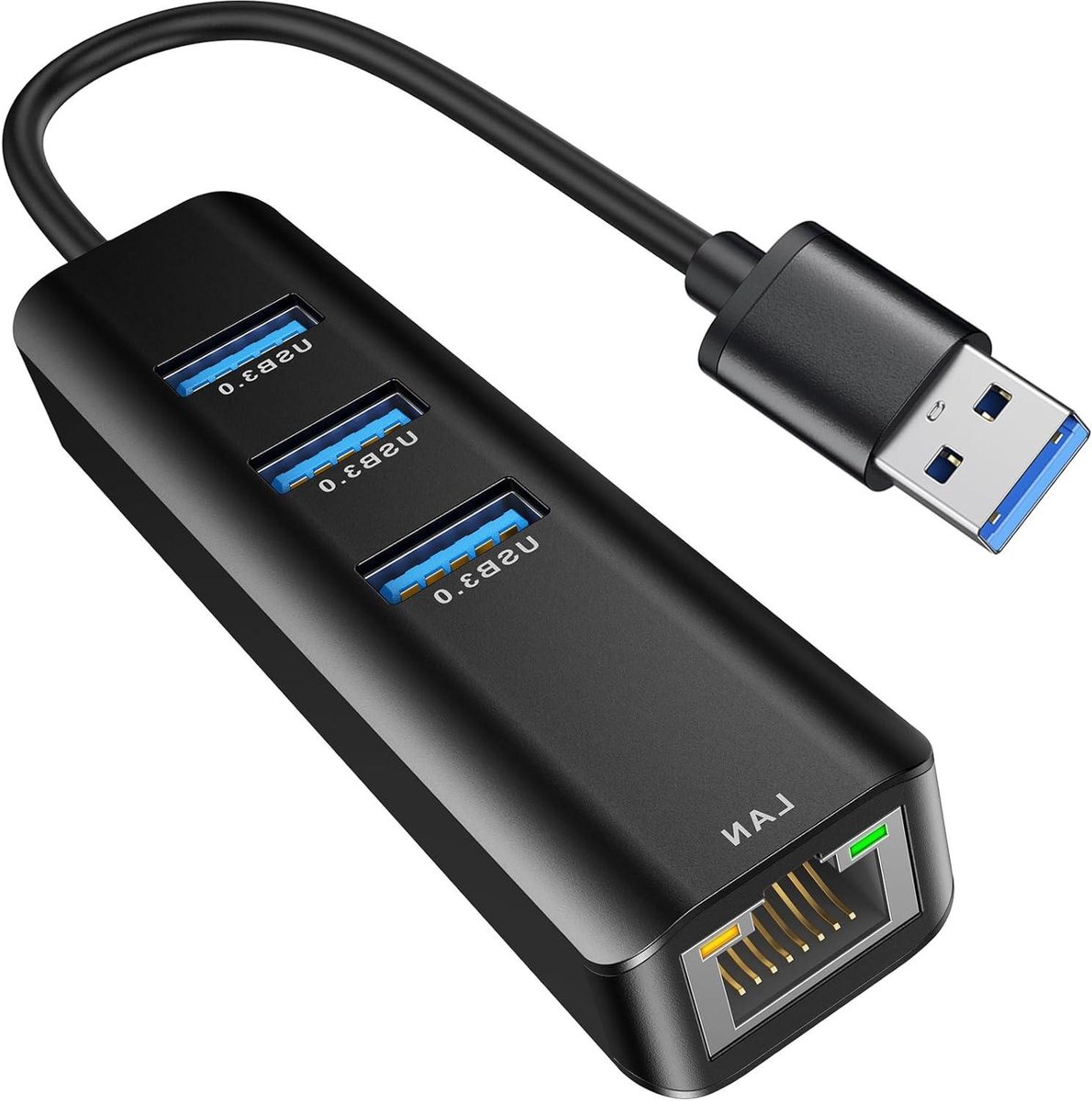 USB naar Ethernet - Netwerk Adapter - Internet Verbeteren - 3x USB 3.0 poorten - 1 Gbps Snelheid - Zwart
