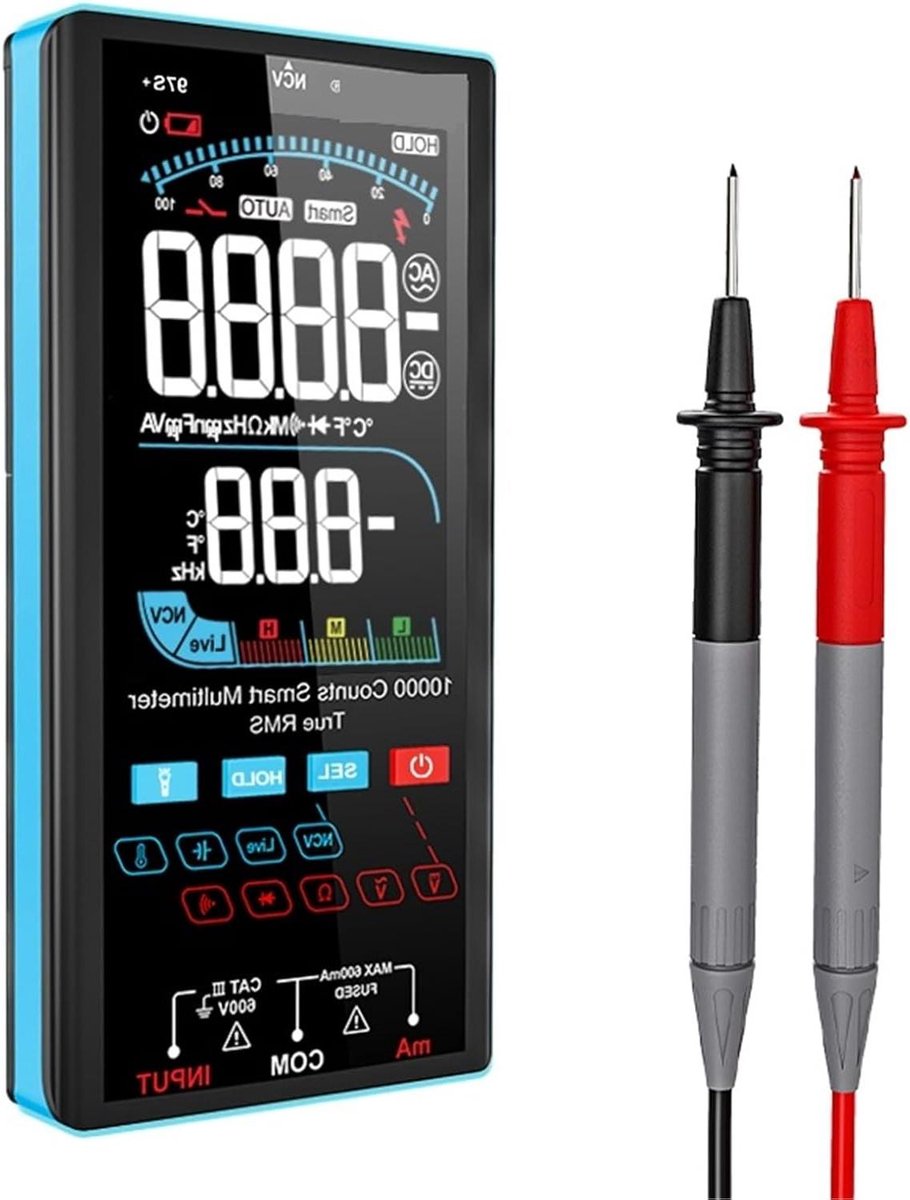 Digitale Multimeter - Stroomtester Elektrisch - Elektrische Metingen - Hoge Precisie 9999 Tellingen - 180x120x40mm - Zwart