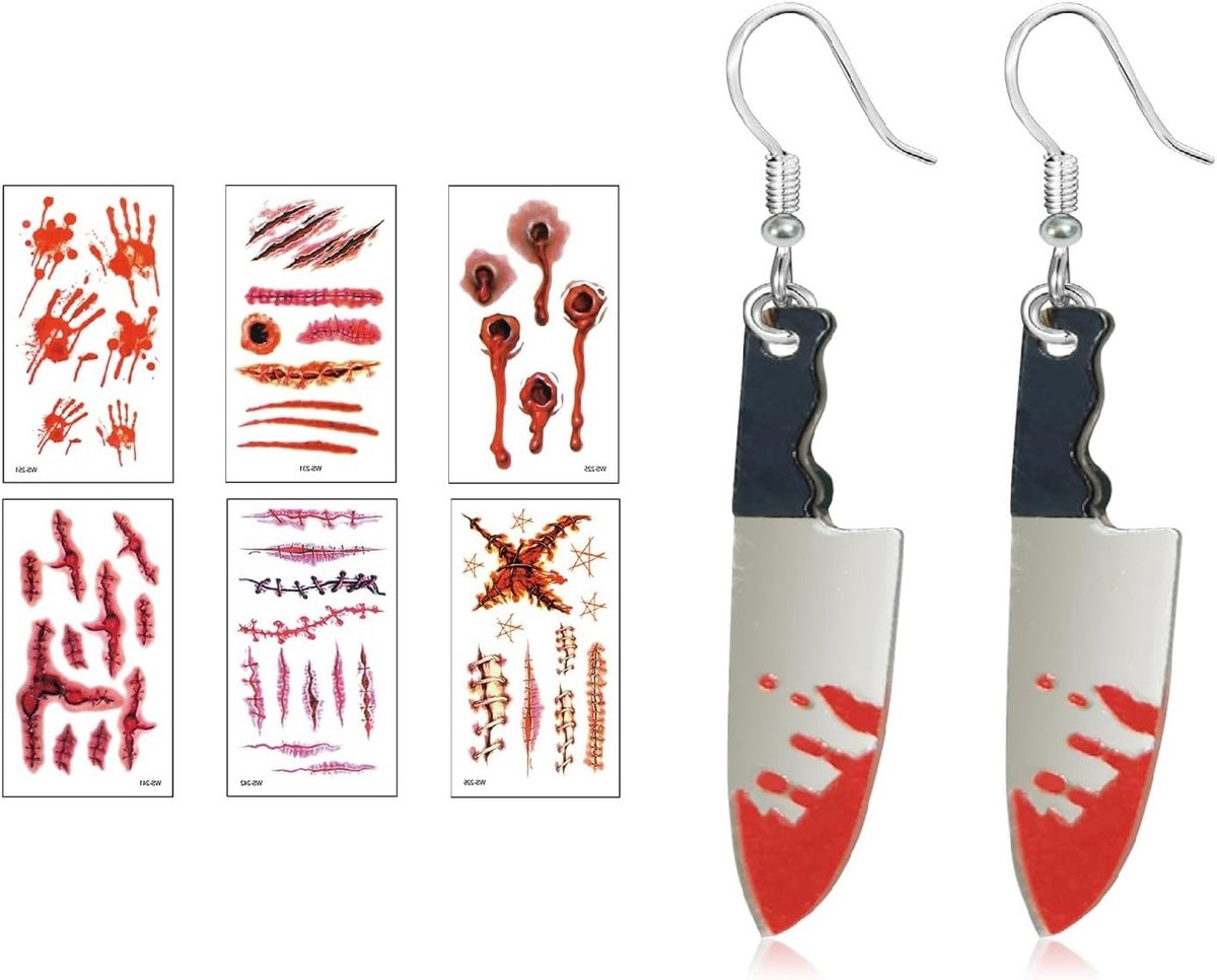 12-delige Halloween Horror Kostuum Accessoires Set voor Vrouwen met Handschoenen, Sokken, Oorbellen en Stickers voor Cosplay en Feestjes