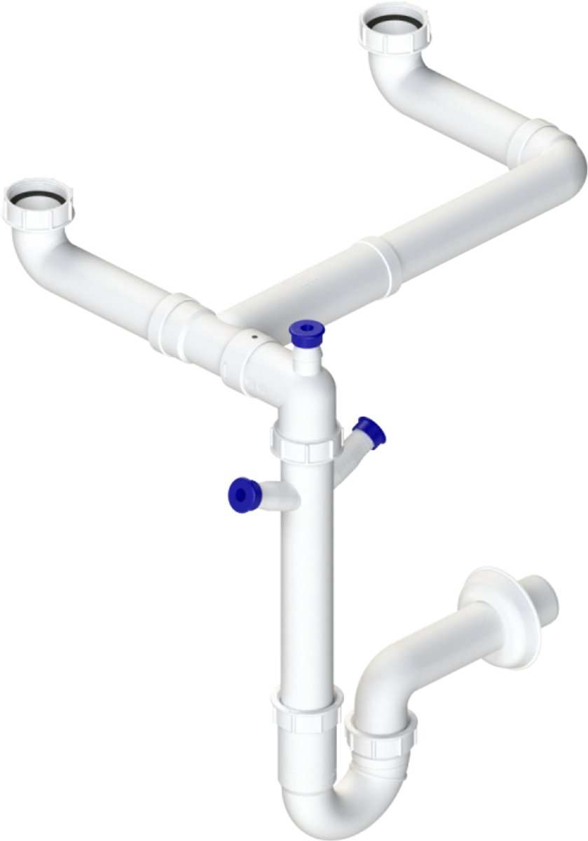 Pure.Sink Universal Siphon dubbele ruimte besparende spoelbak sifon voor in de keuken met 2 vaatwasser aansluitingen WSTDSI-32