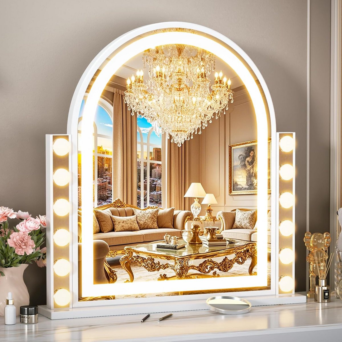 Hollywood Spiegel met Verlichting en 14 Dimmer LED Lampen, 3 Lichtstanden