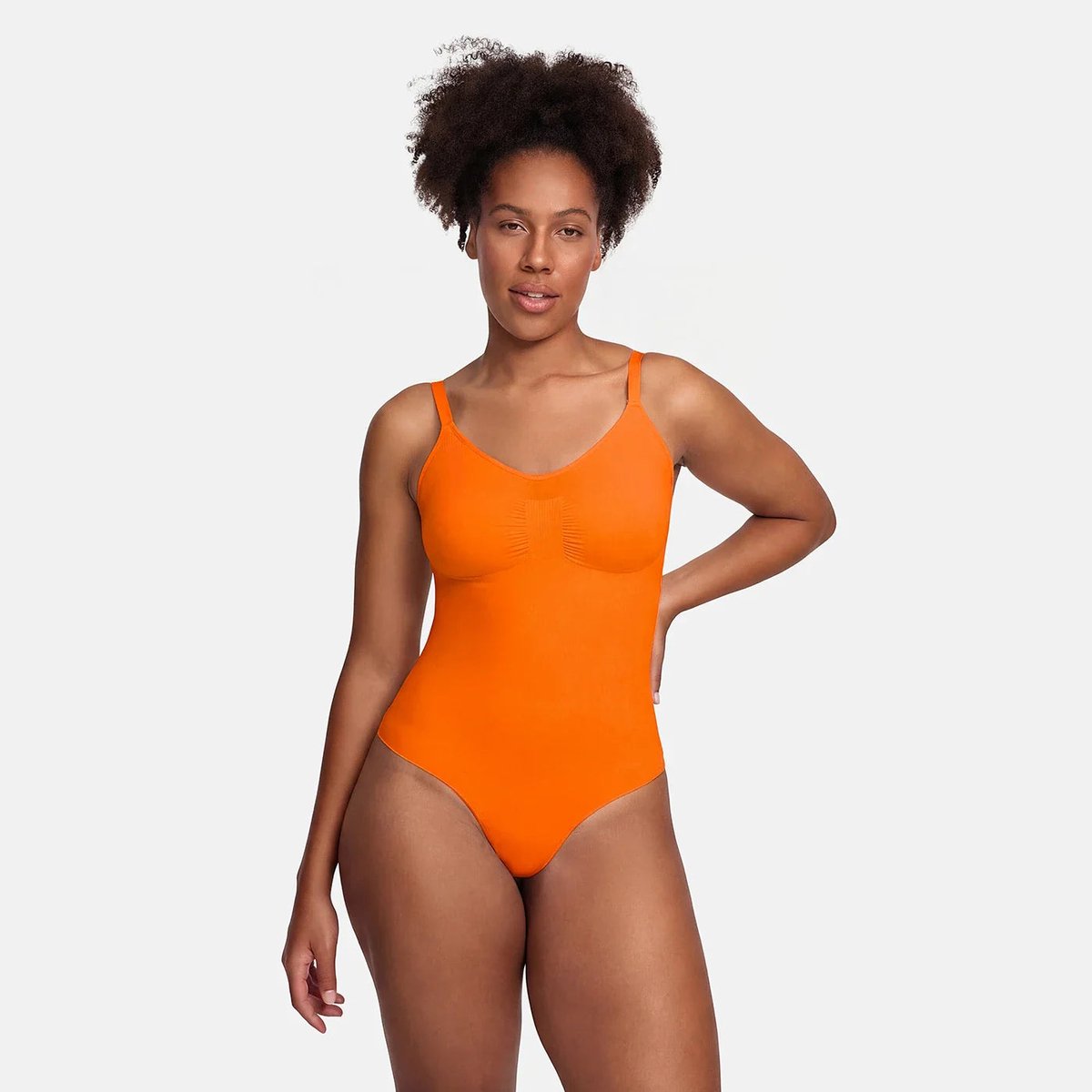 cfab - Bodysuit met corrigerende werking en koordjes - Sunset Orange - L - Corrigerende Body - Naadlos - corrigerend ondergoed dames