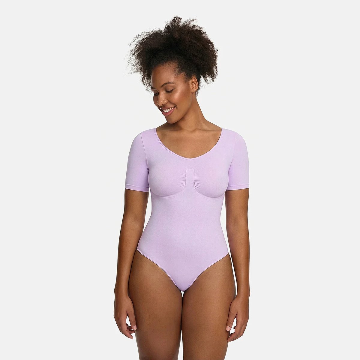 cfab - T-shirt bodysuit met corrigerende werking en koord - lavendel - maat 4XL - Corrigerende Body - Naadlos - corrigerend ondergoed dames