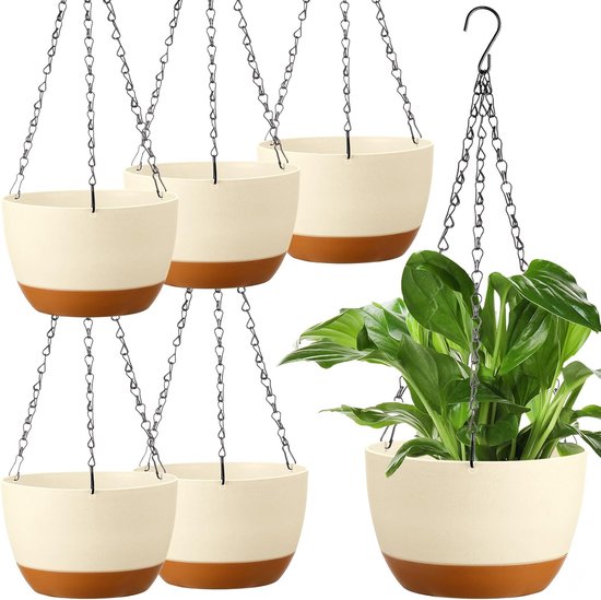 Hangpotten - Hangende bloempot - Plantenpothanger - Plantenhangers - Bloempothanger- Opvangbakjes - 6 Stuks - Binnen - Buiten - Wit