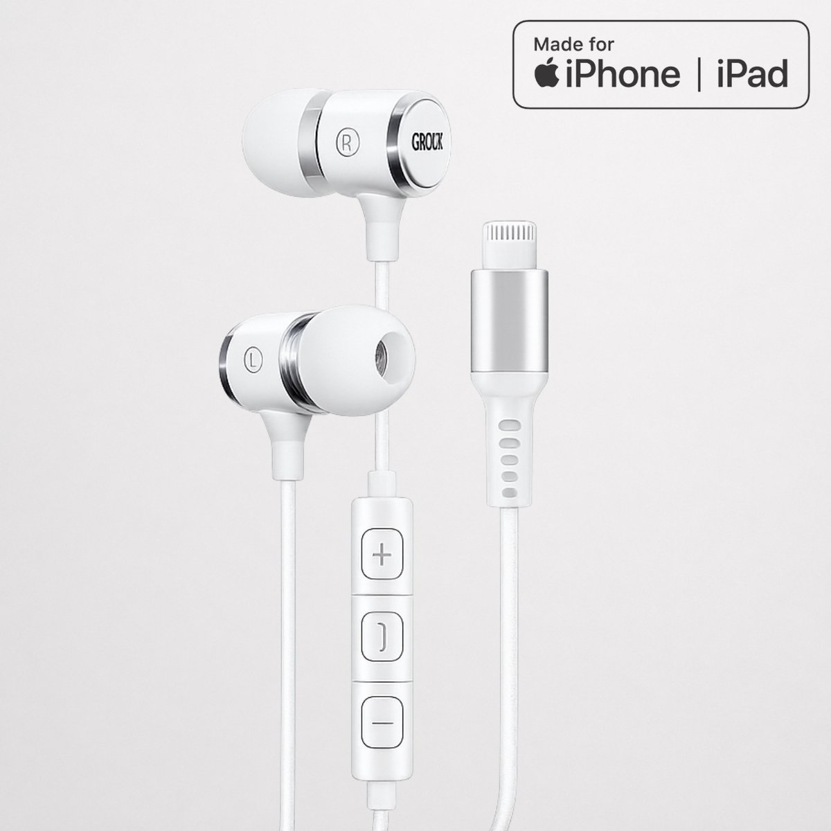 Grixx Lightning Oordopjes voor iPhone & iPad – In-Ear Koptelefoon met Microfoon en Afstandsbediening – Bedraad – Wit