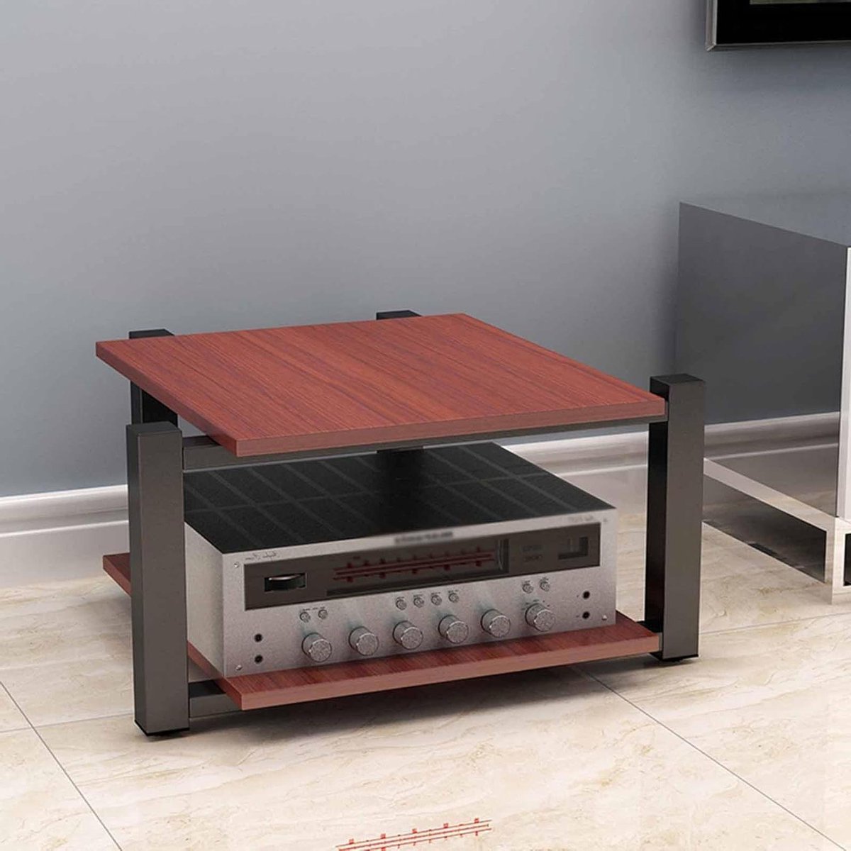Audio Rack Stand - Mediator Kast - Apparatuur Opbergen - Open Ontwerp - 25cm Hoog - Teak