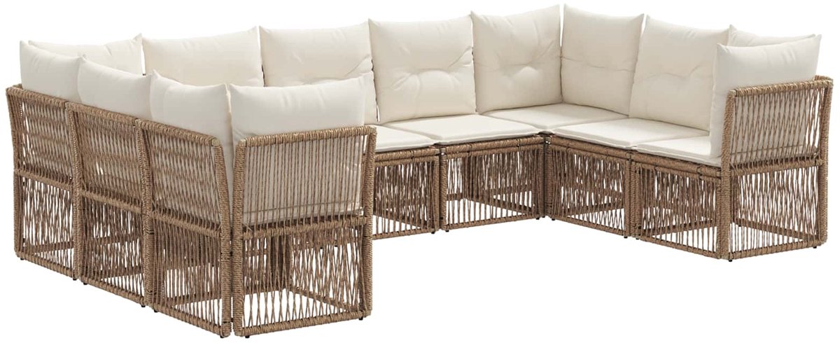 vidaXL - Tuinbank - Set - 9 - pcs - Beige - poly - rattan