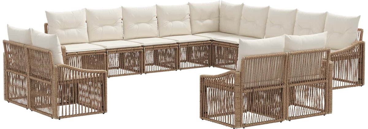 vidaXL - Tuinbank - Set - 13 - pcs - Beige - poly - rattan