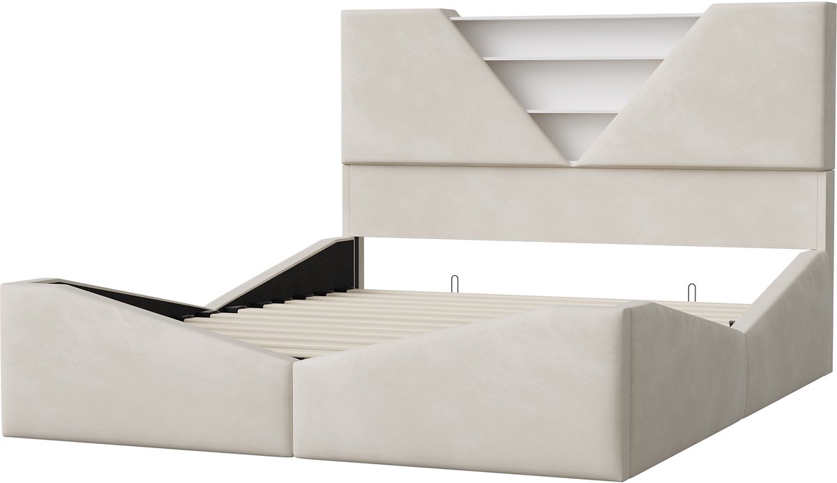 SHOPENTRA Gestoffeerd Bedframe 160x200 cm met Opbergruimte - afbeelding 3