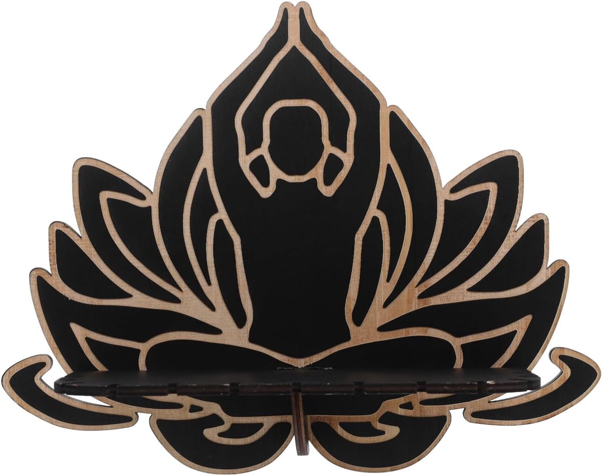 VHV Wandplank - Zwevende plank - Houten wandrek - Lotus vorm - Wanddecoratie - Voor slaapkamer, woonkamer en keuken - Voor kaarsen en decoratie - Zwart