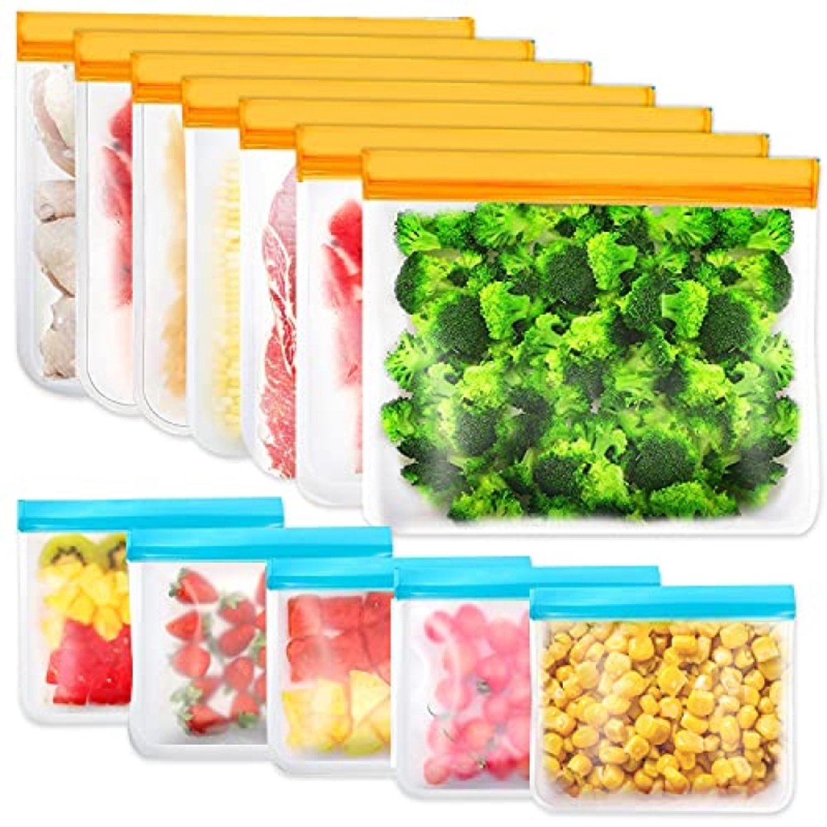 12 Stuks Herbruikbare Opbergzakken - Vrieszakken BPA-Vrij Siliconen Voedselzakken - Waterdicht & Lekvrij - Voor Diepvries, Lunch & Reis