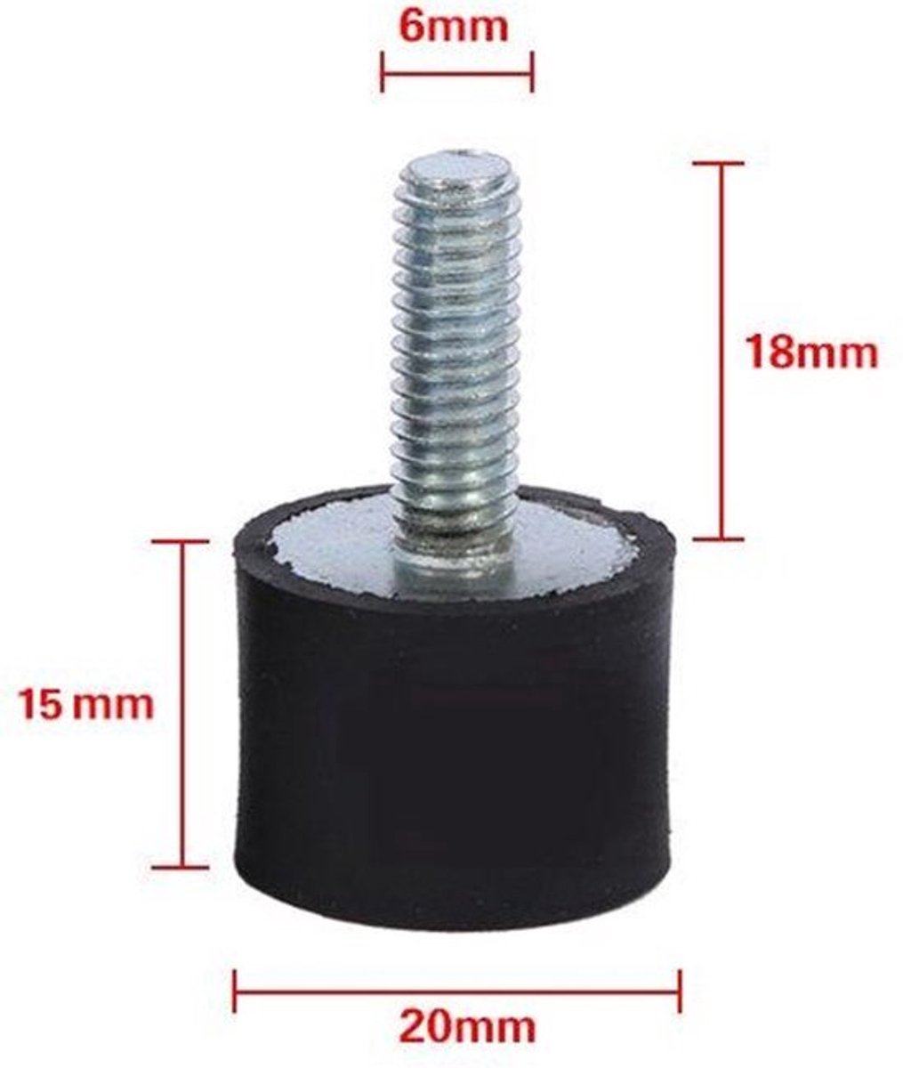 4x Rubberen bevestigingen M8 M6 schokabsorberend anti-vibratie silentblok bobbins voor compressors olie-extractie-machines generatoren wasmachines etc. (VD20 x 15 M6 x 18)