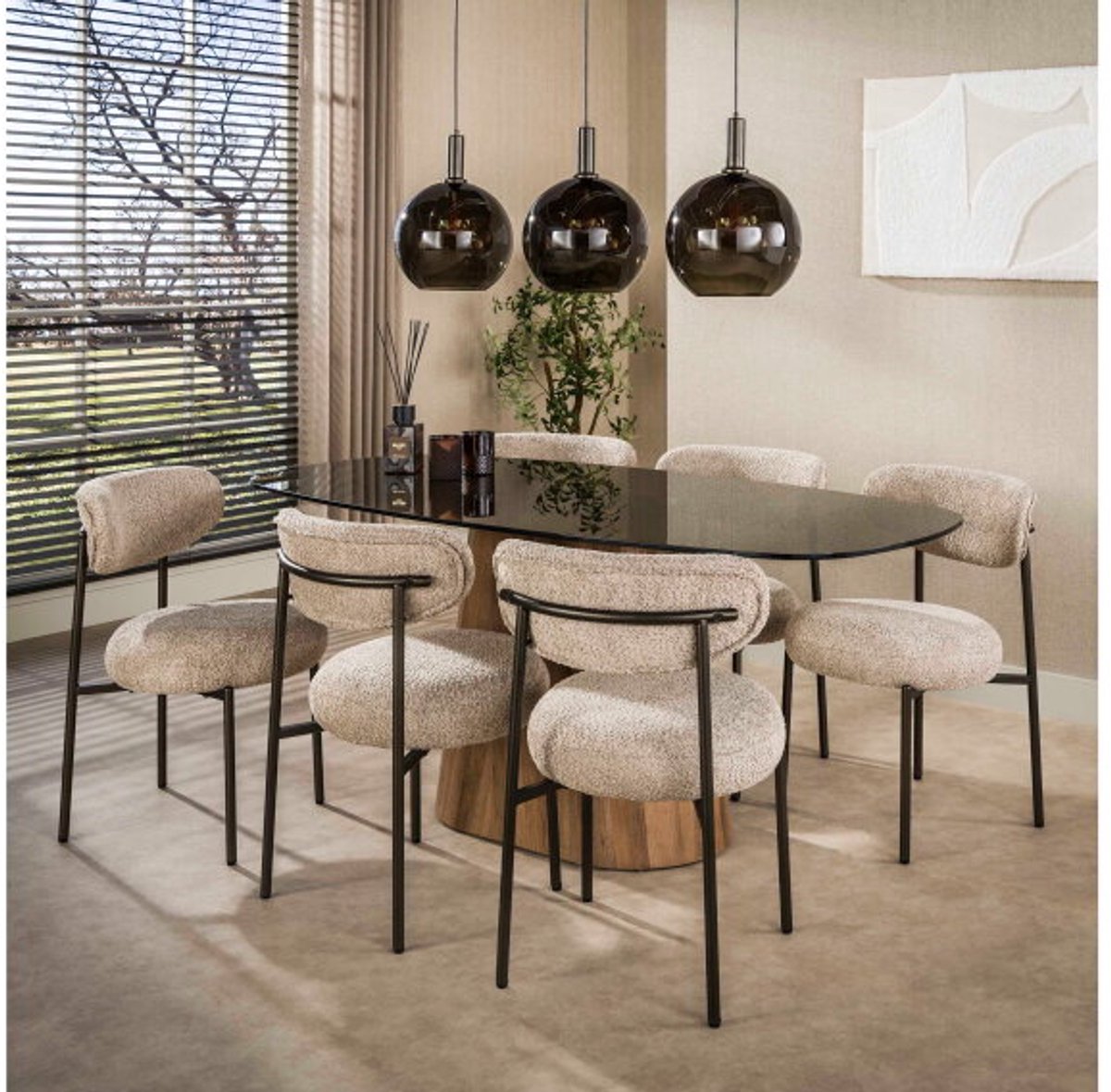 Meubelplaats Eettafel Tinto Centro Deens ovaal 180x90 cm - Brons glas Bruin
