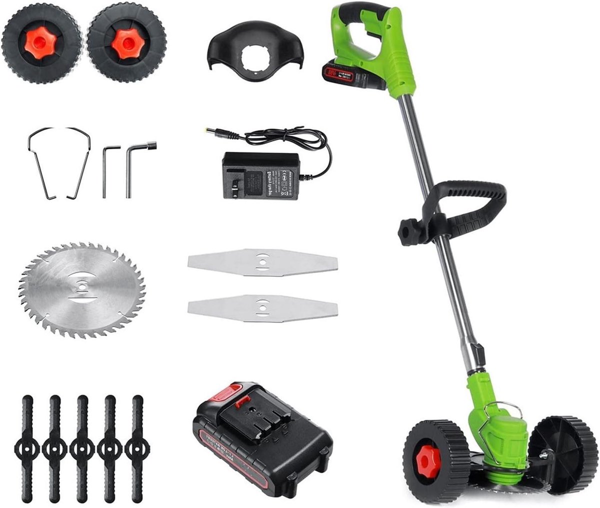 Elektrische Grastrimmer - Snoerloze Trimmer Grasmaaier - Gazon Onderhoud - Krachtige 1800W Motor - 90-120 cm Verstelbaar - Groen Zwart