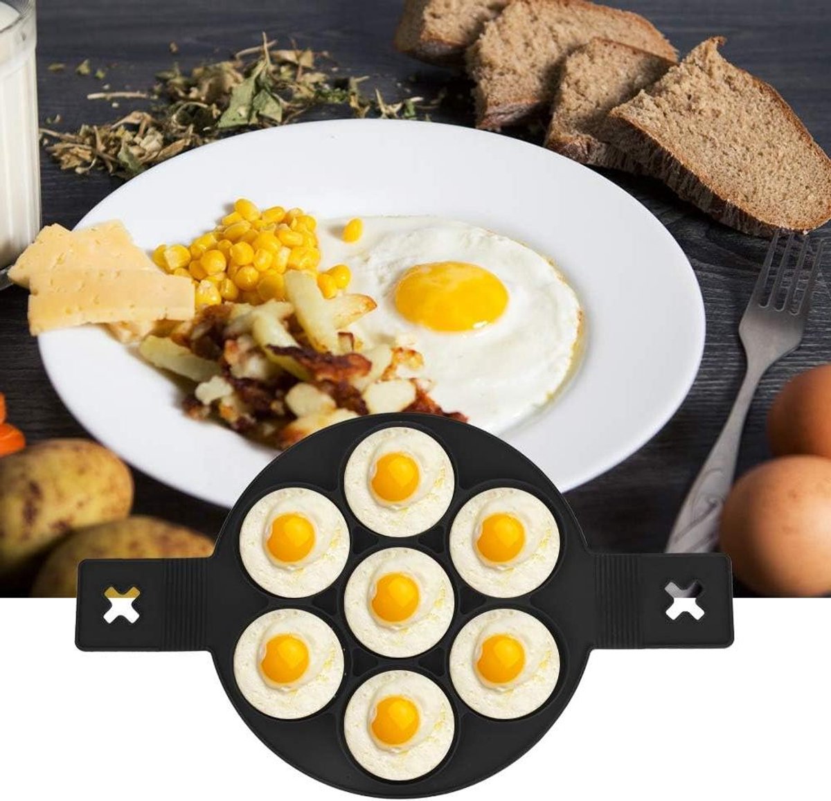 Pannenkoekvorm - Eierring Omeletvorm - Ontbijt Maken - Antiaanbaklaag - 39x23cm - Zwart